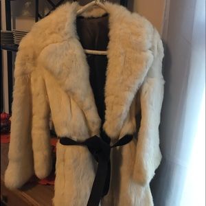 Vintage Rabbit Fur Coat silk lining & leather belt